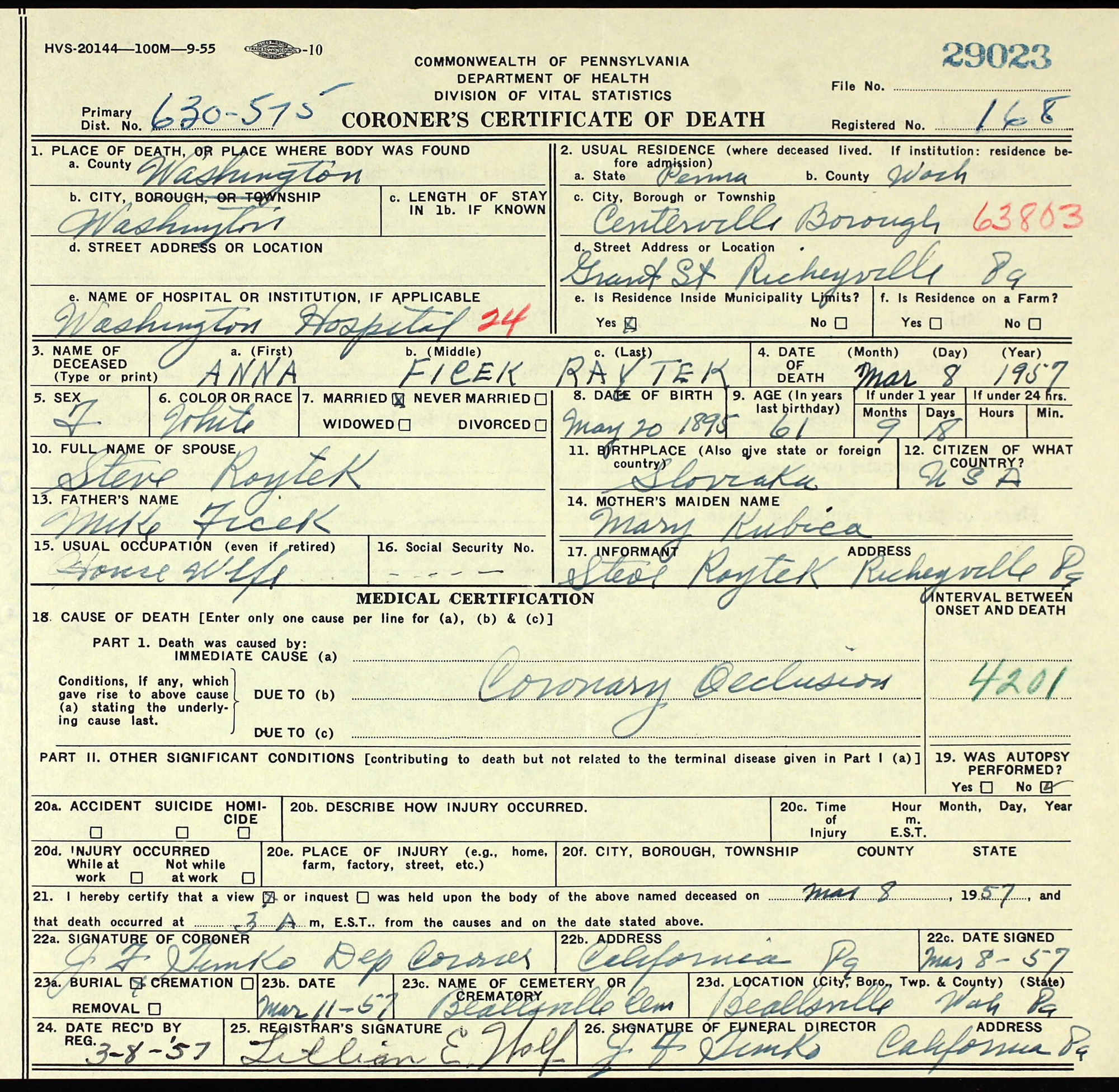 death certificate